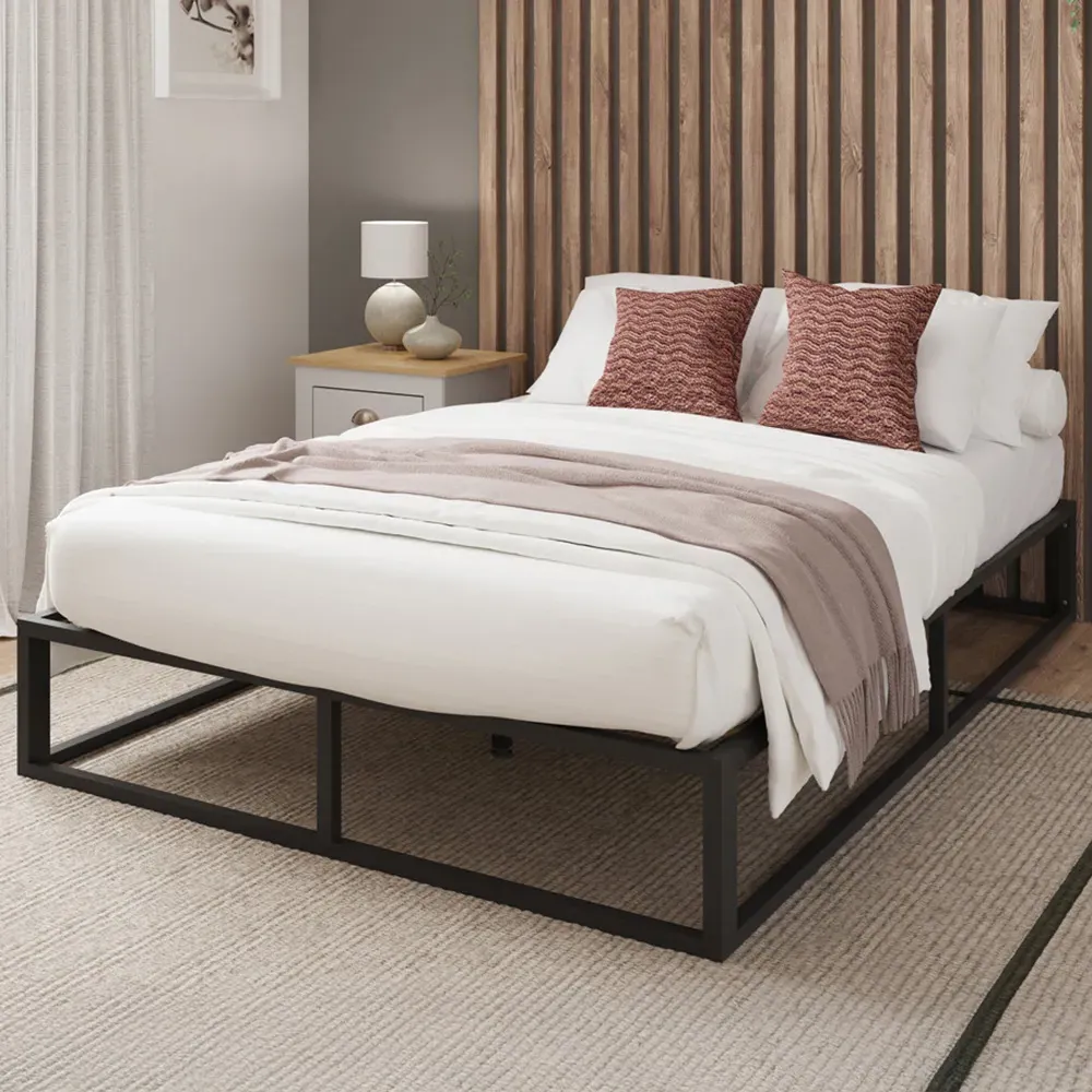 Small Double Platform Bed Frame - Black, Metal