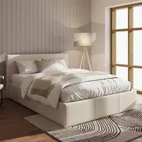 Small Double Side Lift Ottoman Bed - Cream, Hopsack