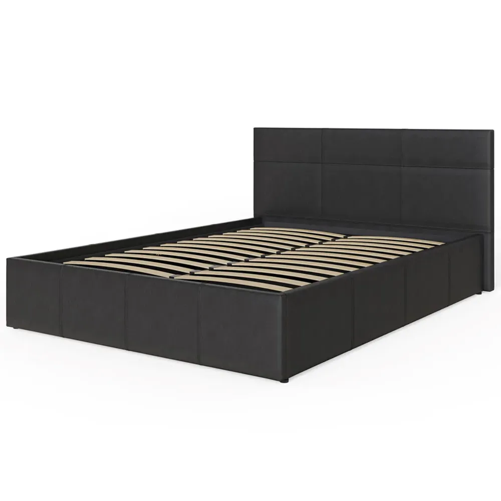 Small Double Side Lift Ottoman Bed with Storage - Black, Faux Leather
