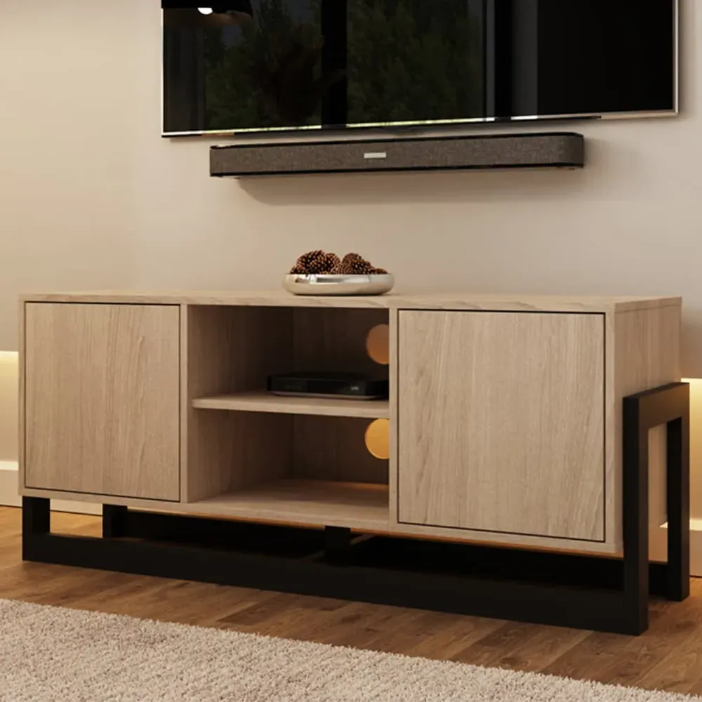 Taite 2 Door TV Unit with Storage - Brown, Oak image