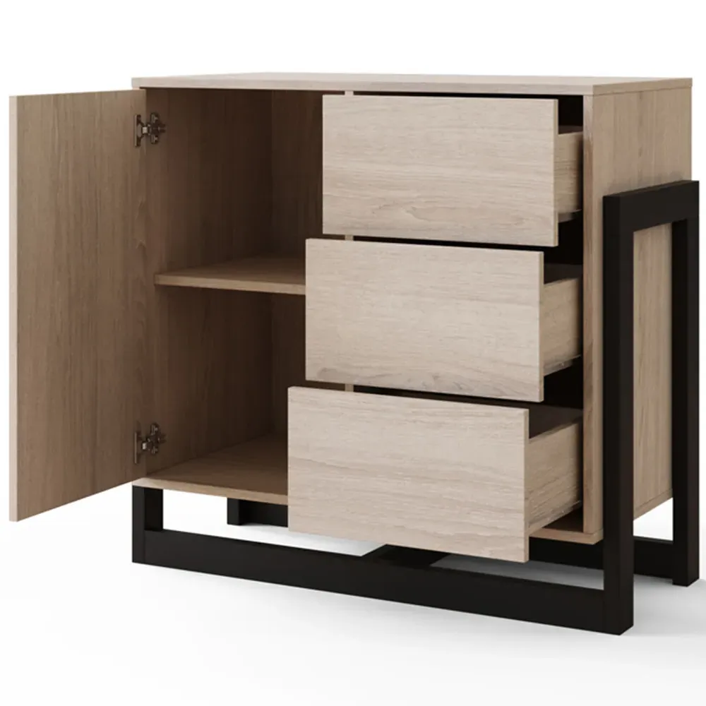 Taite Single Door 3 Drawer Sideboard - Brown, Oak