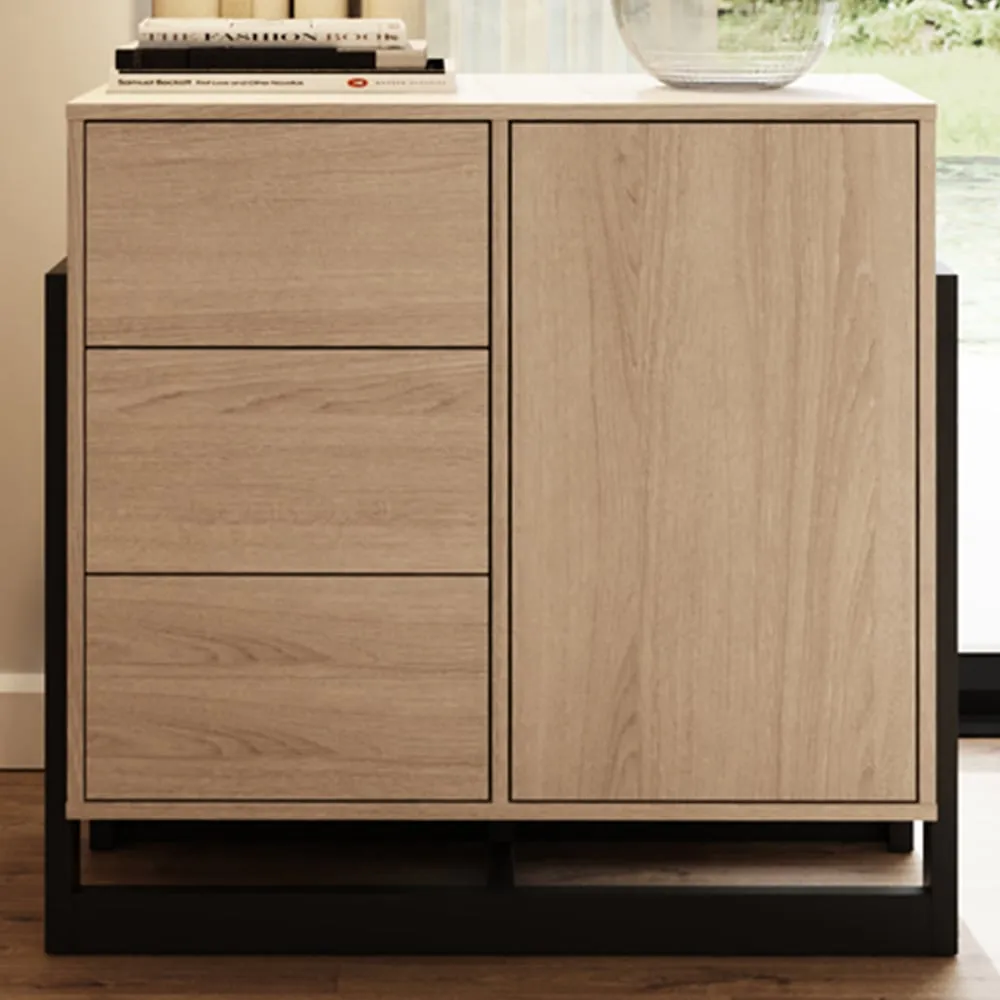 Taite Single Door 3 Drawer Sideboard - Brown, Oak image