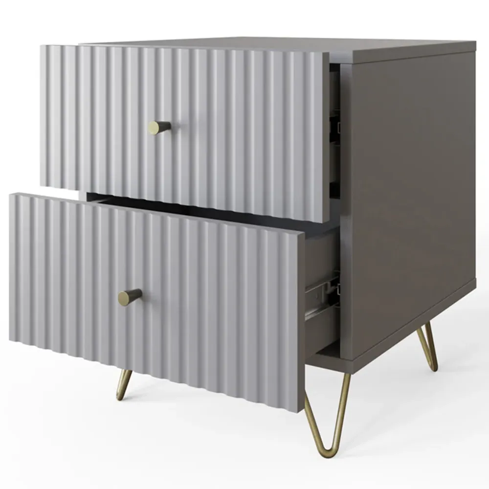 Thalia 2 Drawer Bedside Table - Grey