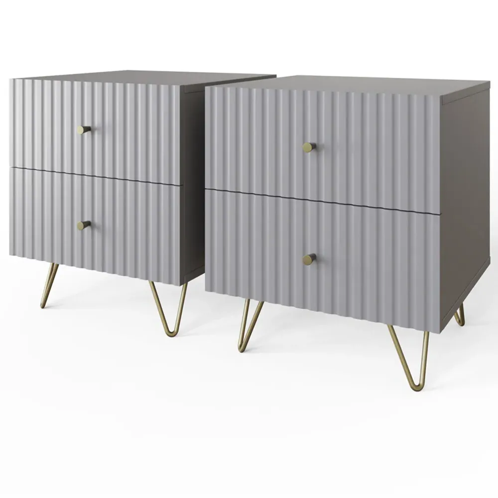 Thalia 2 Drawer Bedside Table Set of 2 - Grey
