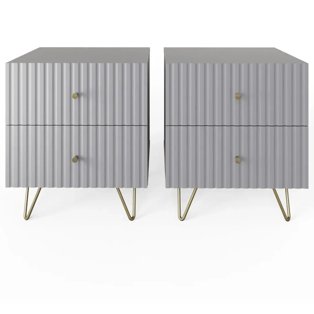 Thalia 2 Drawer Bedside Table Set of 2 - Grey