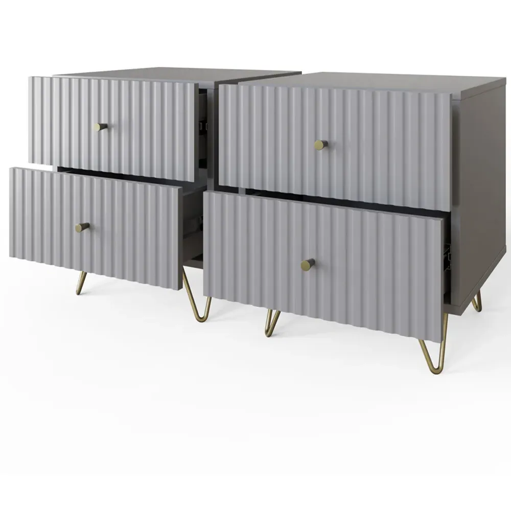 Thalia 2 Drawer Bedside Table Set of 2 - Grey