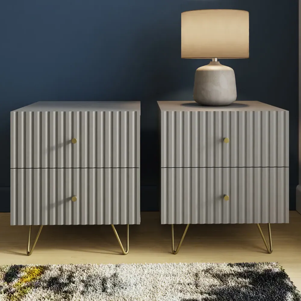 Thalia 2 Drawer Bedside Table Set of 2 - Grey image