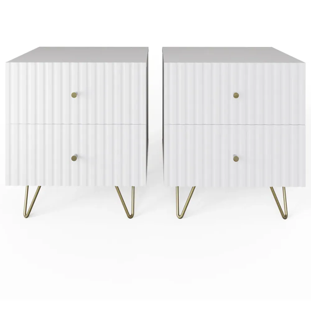 Thalia 2 Drawer Bedside Table Set of 2 - White