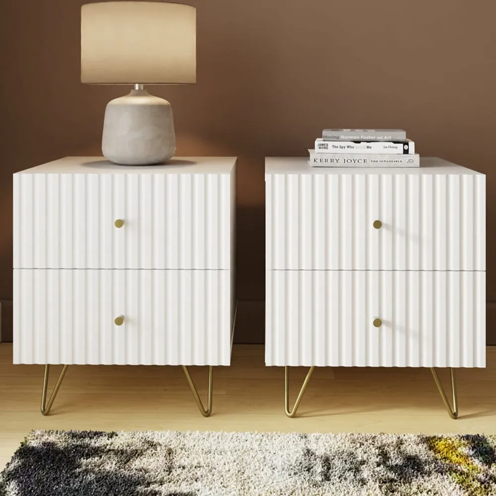 Thalia 2 Drawer Bedside Table Set of 2 - White