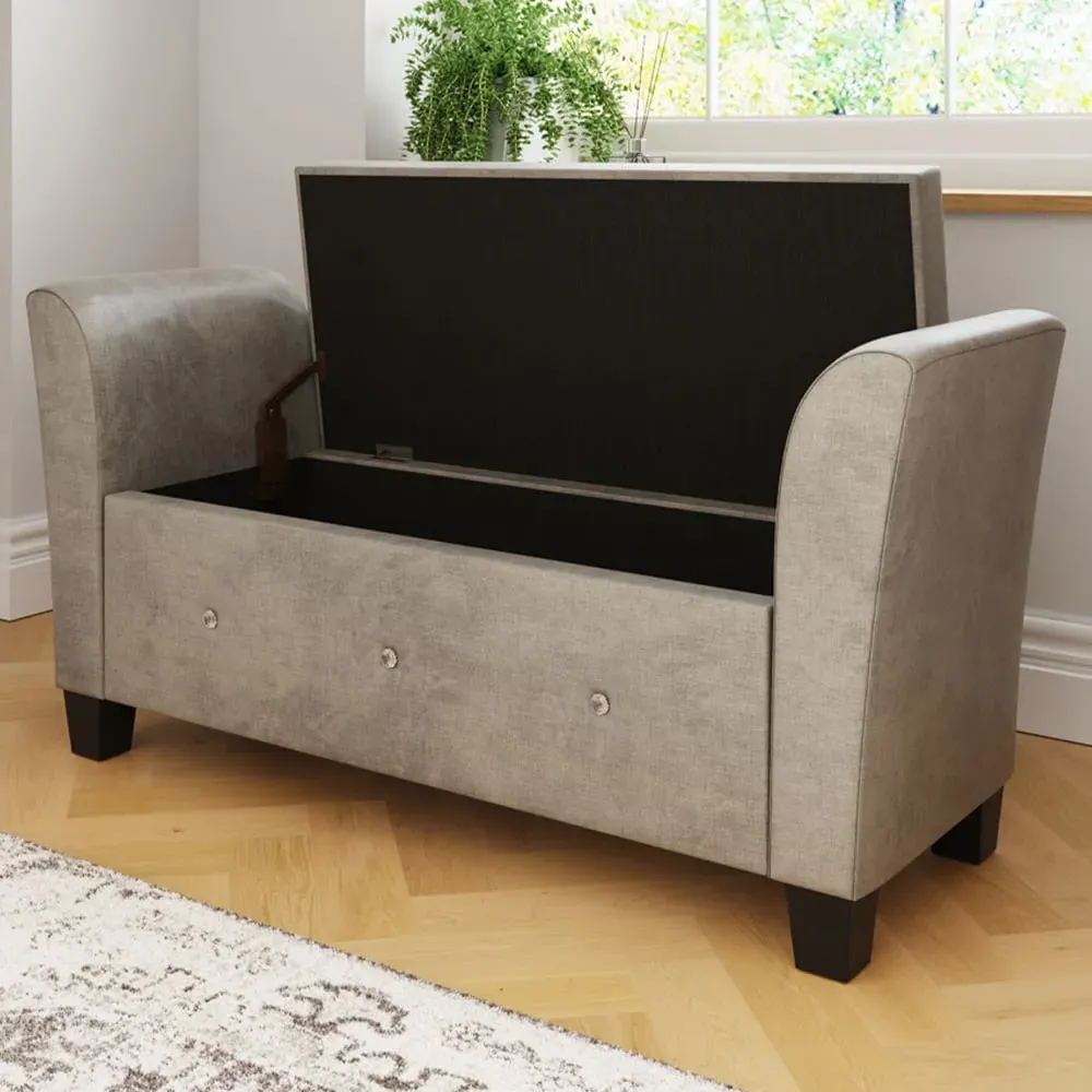 Verona Diamante Window Seat with Storage - Silver, Chenille