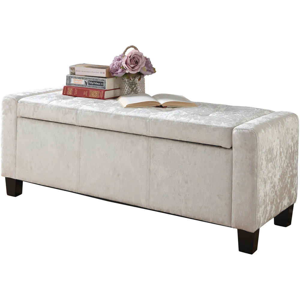 Verona Ottoman Storage Bench - Silver, Crushed Velvet