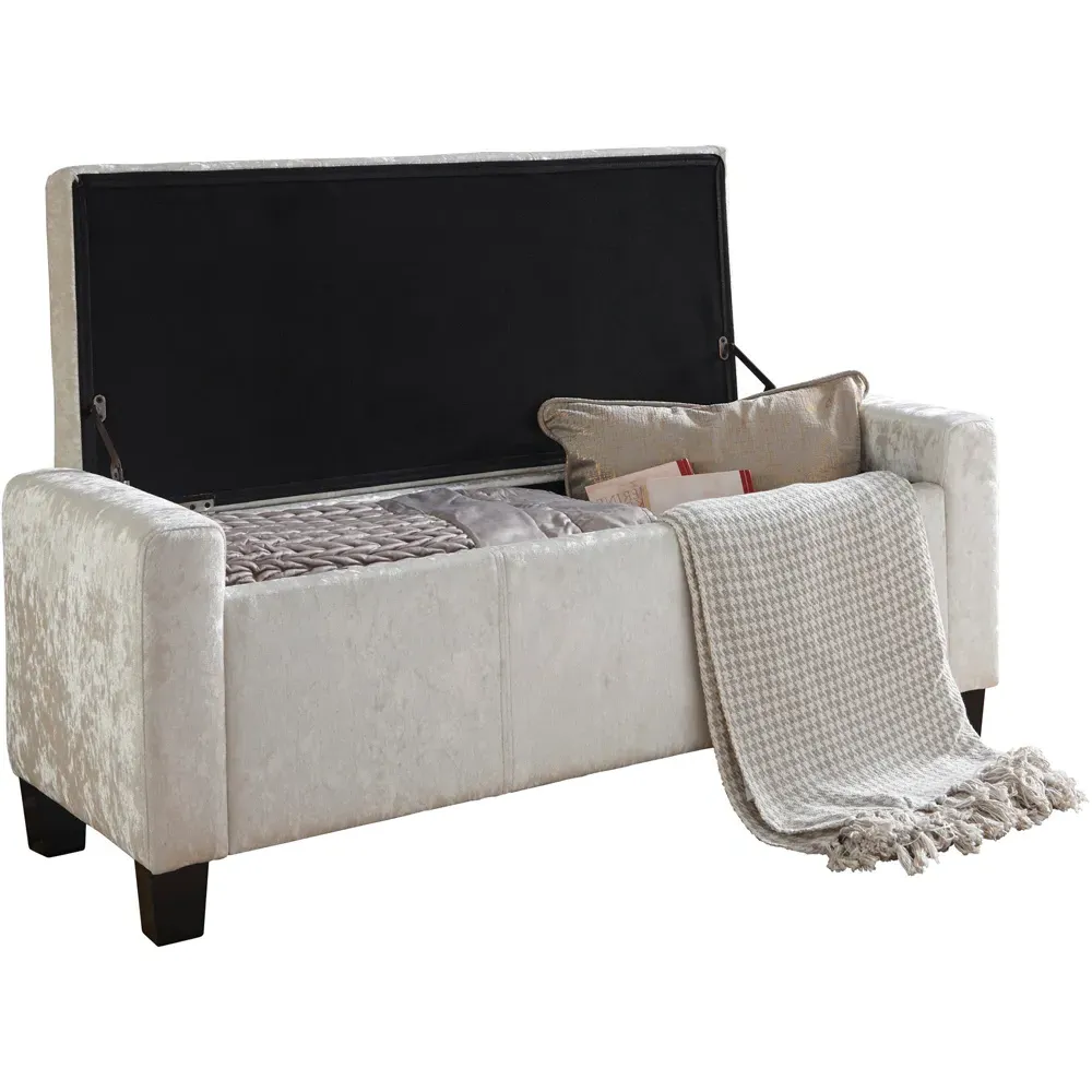 Verona Ottoman Storage Bench - Silver, Crushed Velvet