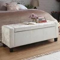 Verona Ottoman Storage Bench - Silver, Crushed Velvet