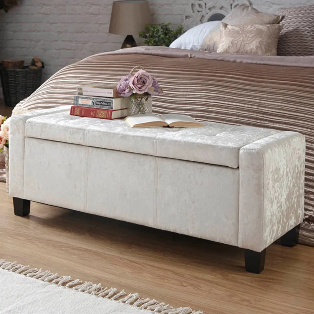 Verona Ottoman Storage Bench - Silver, Crushed Velvet image