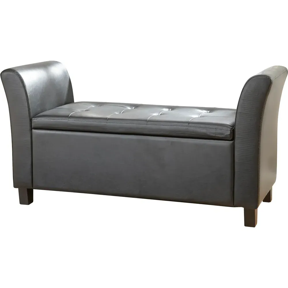 Verona Upholstered Window Seat with Storage - Black, Leather