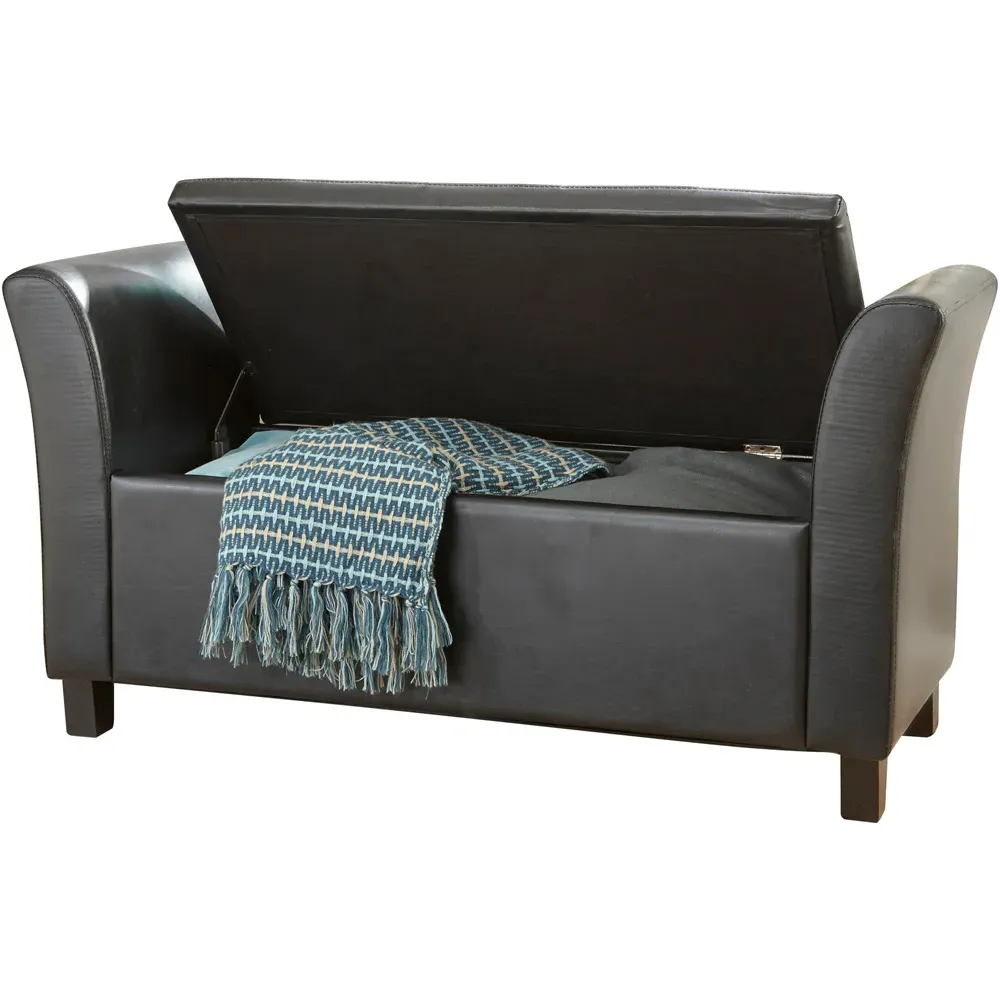 Verona Upholstered Window Seat with Storage - Black, Leather