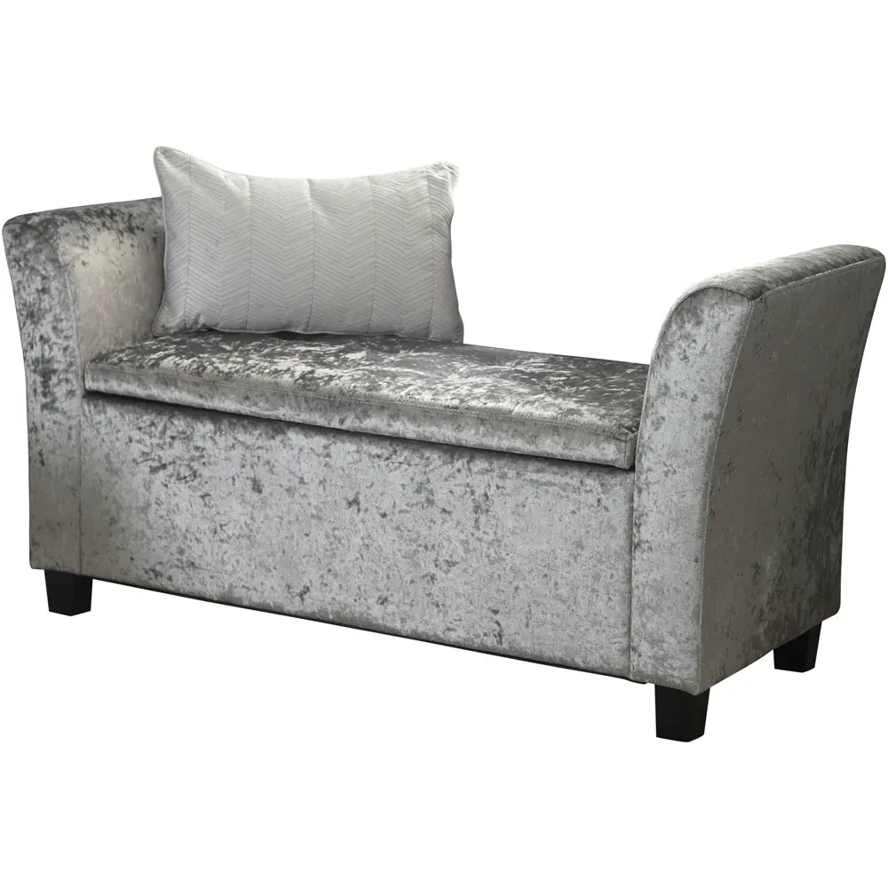 Verona Upholstered Window Seat with Storage - Grey, Velvet