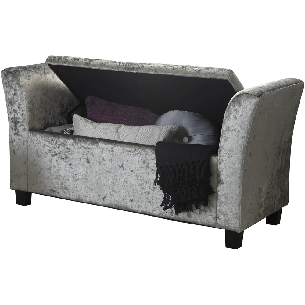 Verona Upholstered Window Seat with Storage - Grey, Velvet