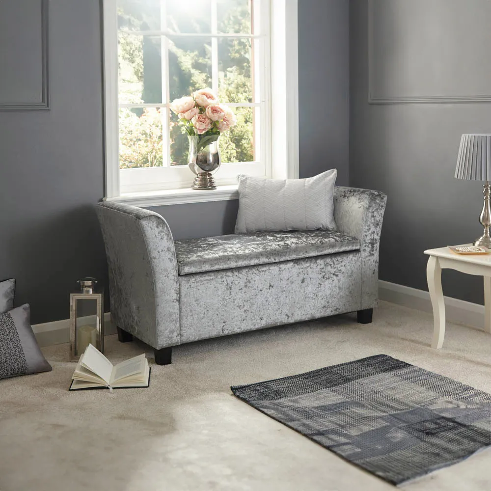 Verona Upholstered Window Seat with Storage - Grey, Velvet