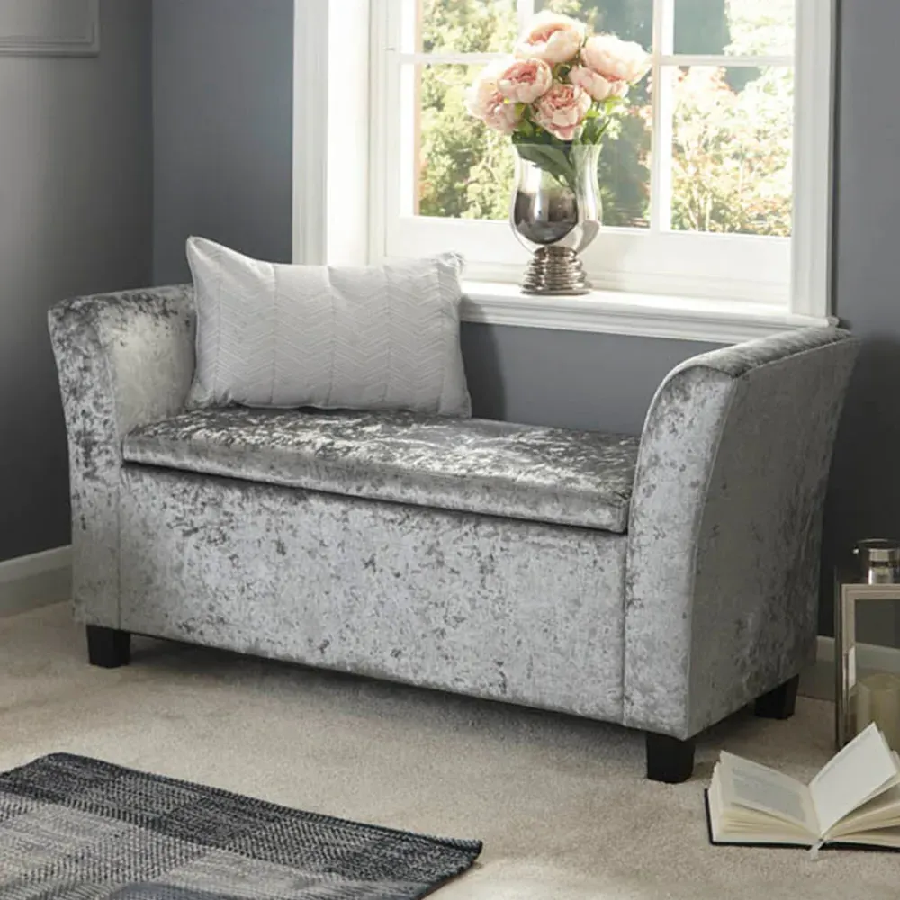 Verona Upholstered Window Seat with Storage - Grey, Velvet image