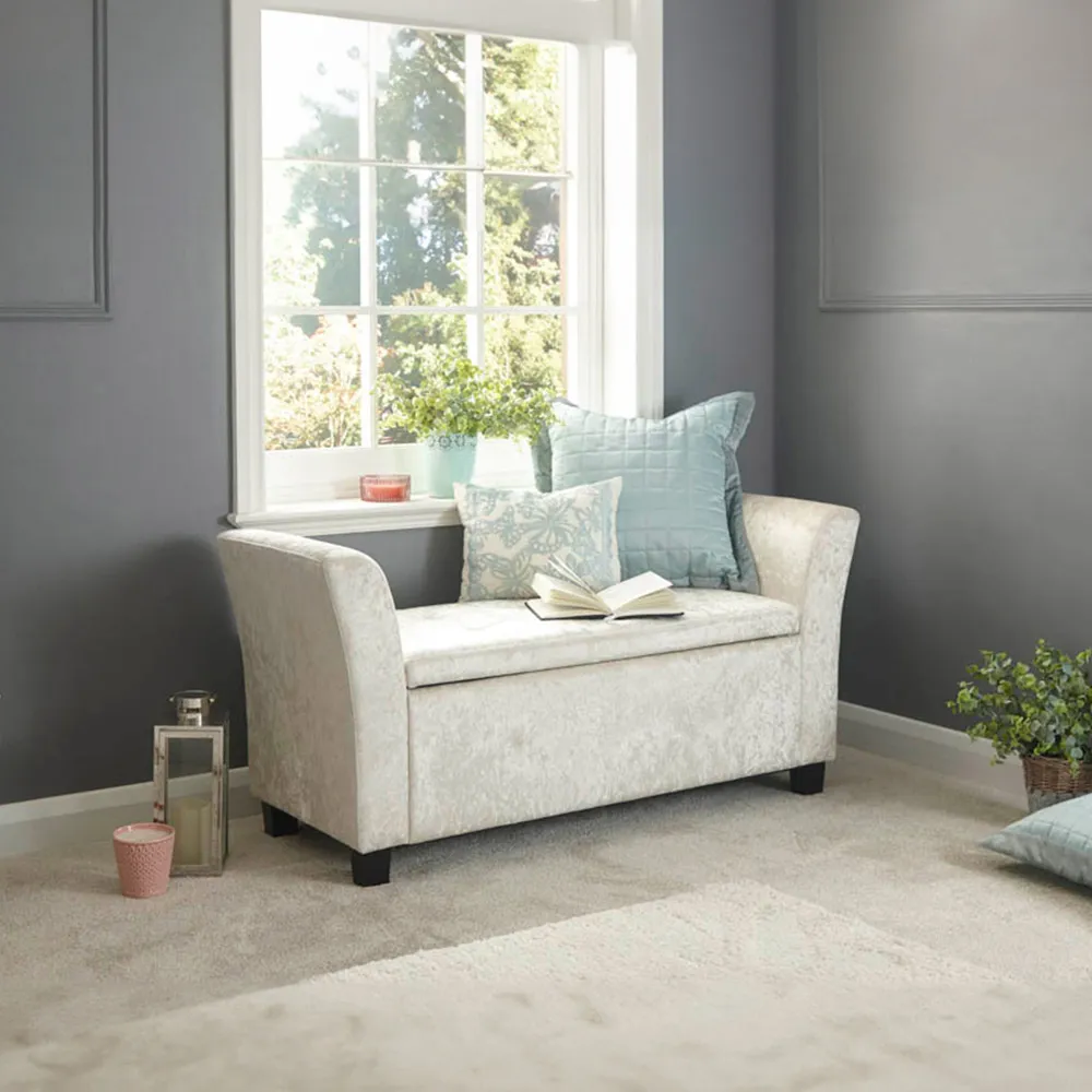 Verona Upholstered Window Seat with Storage - Silver, Velvet