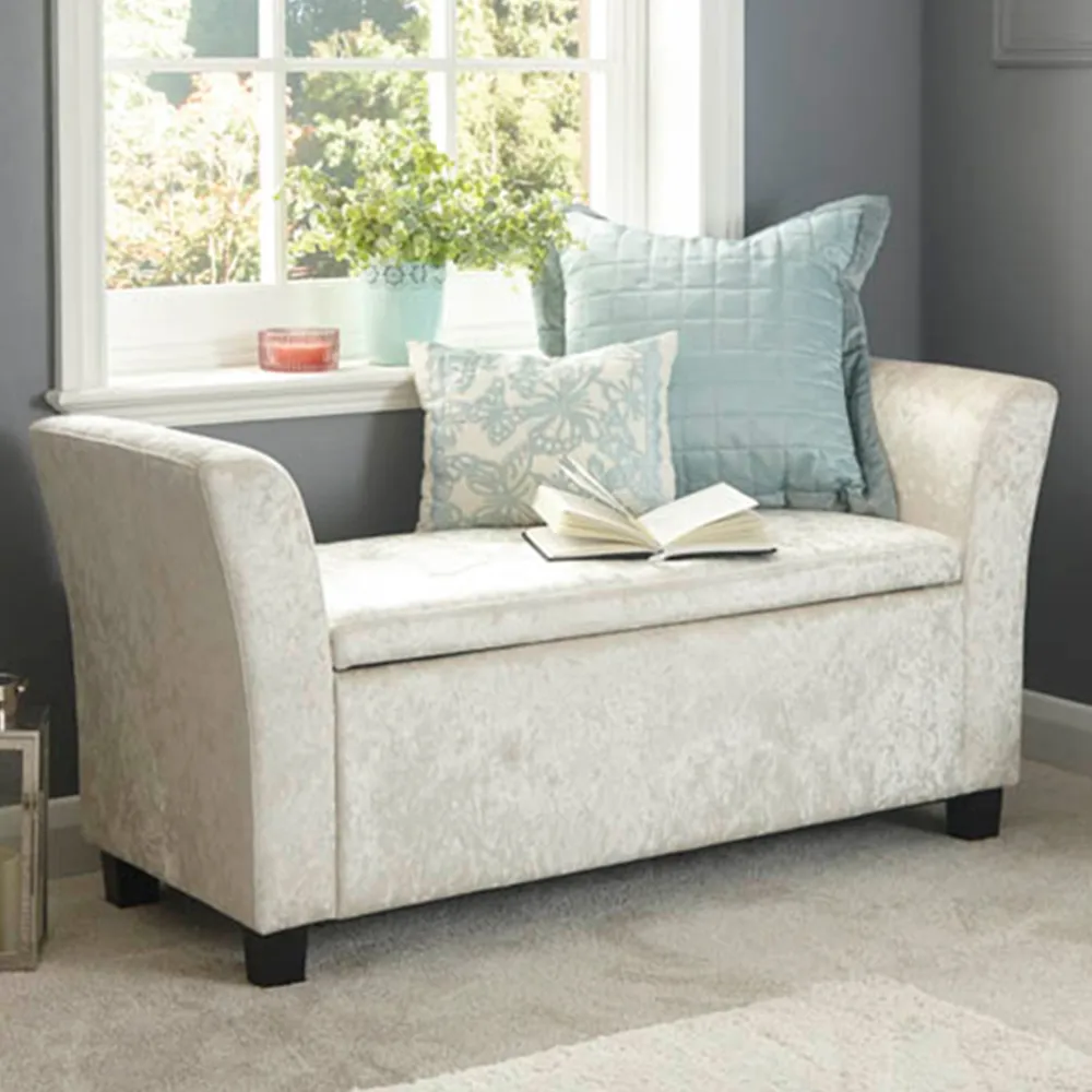 Verona Upholstered Window Seat with Storage - Silver, Velvet