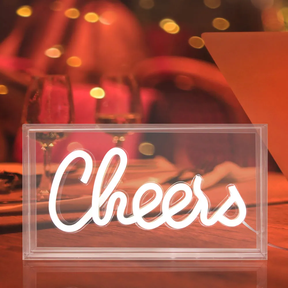 Cheers Acrylic Box Neon Light - White