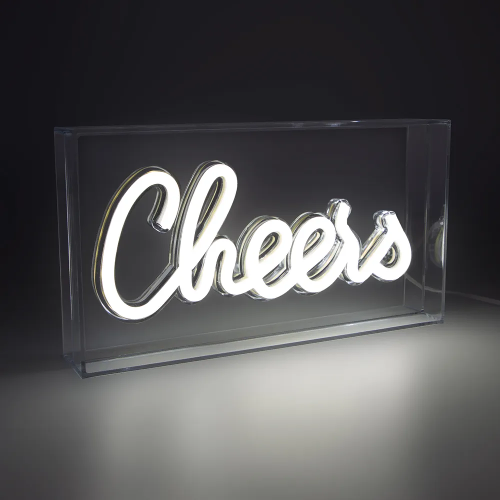 Cheers Acrylic Box Neon Light - White