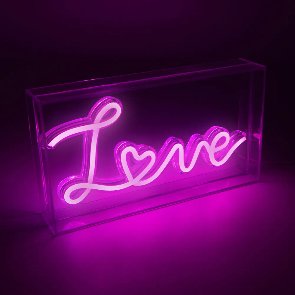 Love Acrylic Box Neon Light - Pink
