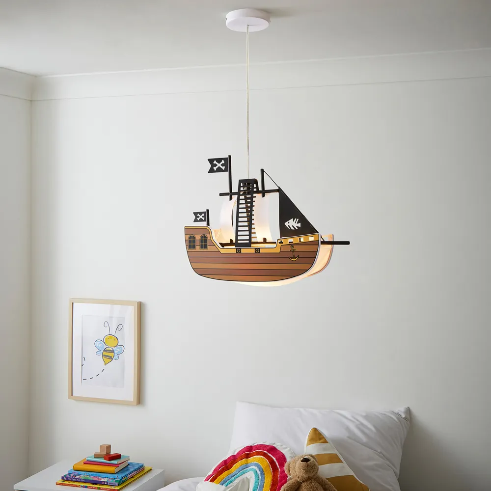 3D Pirate Ship Ceiling Light - Brown