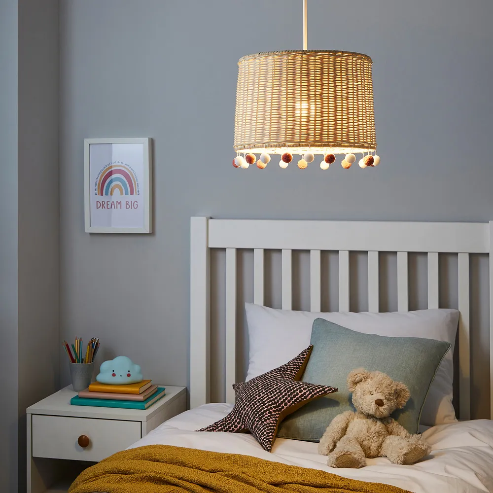 Easyfit Pompom Rattan Pendant Shade - Cream