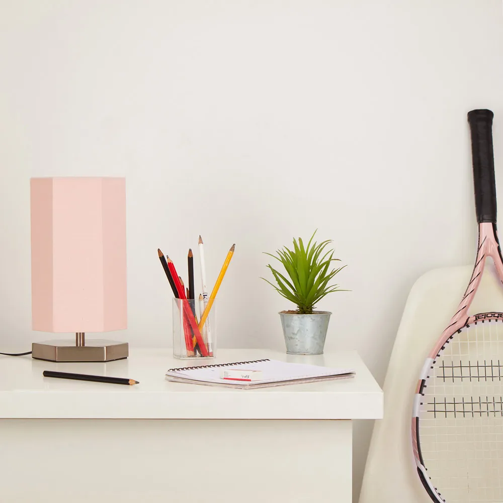 Hex Hexagon LED Table Lamp - Pink, Chrome