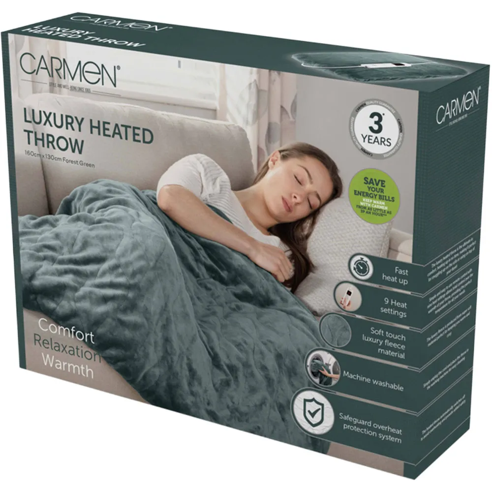 Carmen Electric Heated Throw Blanket - Green, Fleece