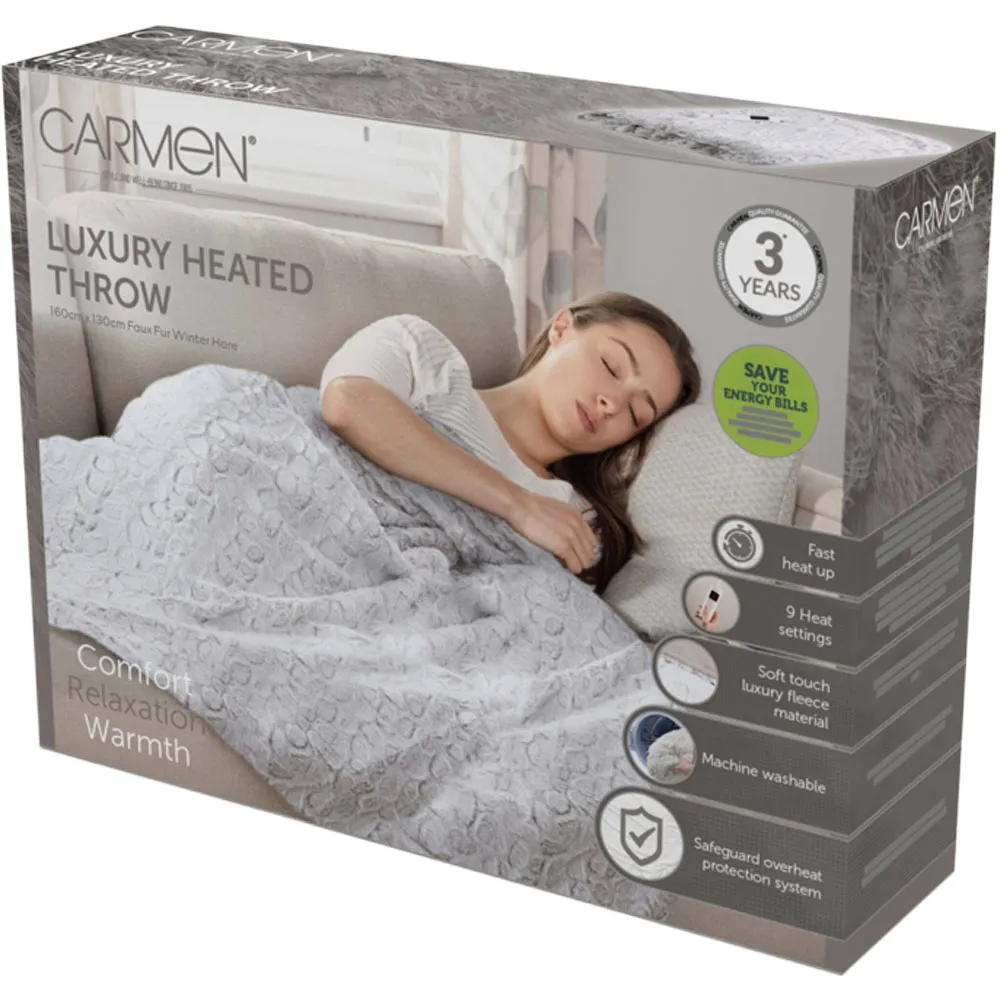 Carmen Electric Heated Throw Blanket - White, Fleece