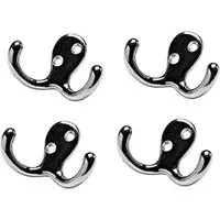 Chrome Bathroom Door Twin Robe Hook 4 Pack - Silver