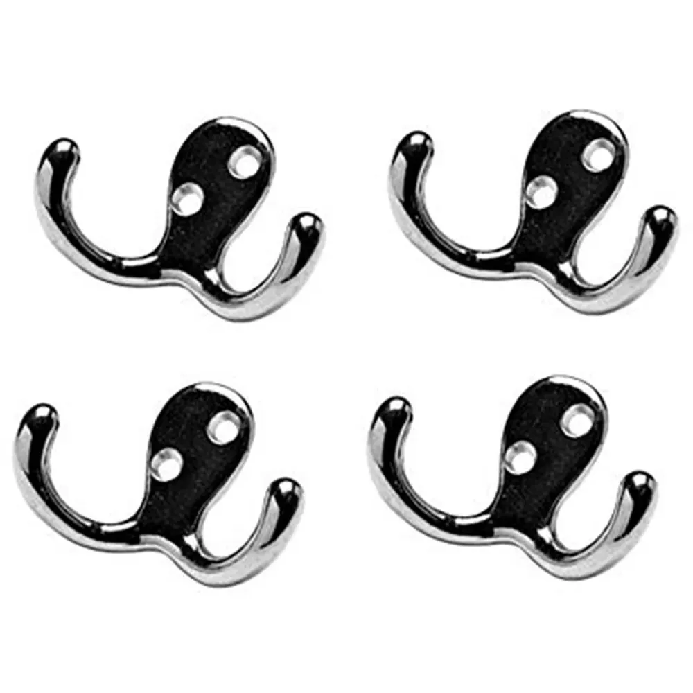 Chrome Bathroom Door Twin Robe Hook 4 Pack - Silver image