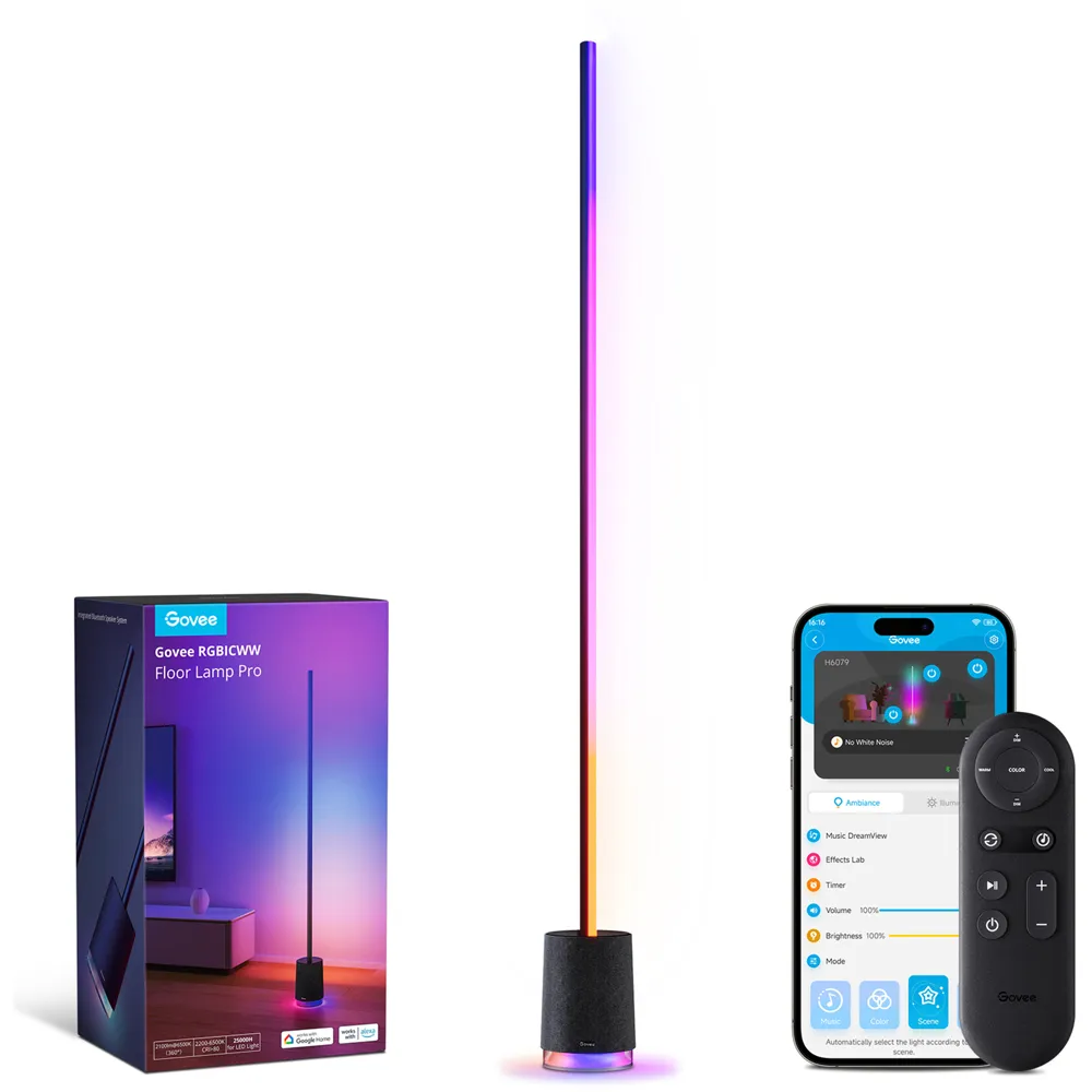 Pro RGBICWW LED Smart Floor Lamp with Speaker - Black