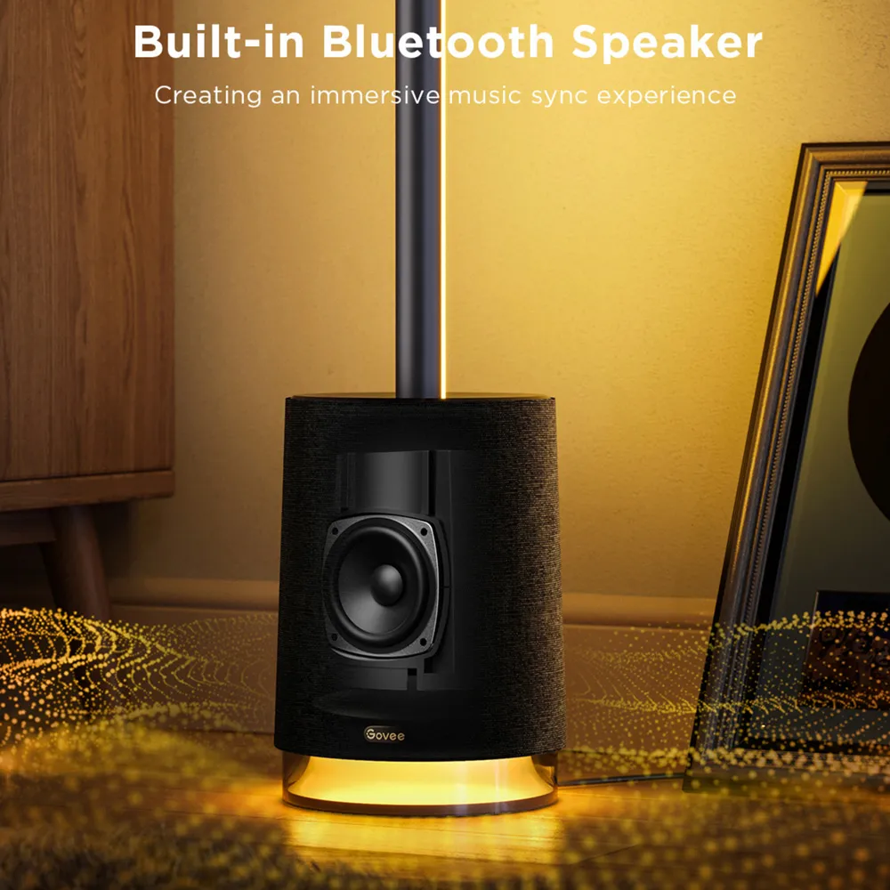 Pro RGBICWW LED Smart Floor Lamp with Speaker - Black