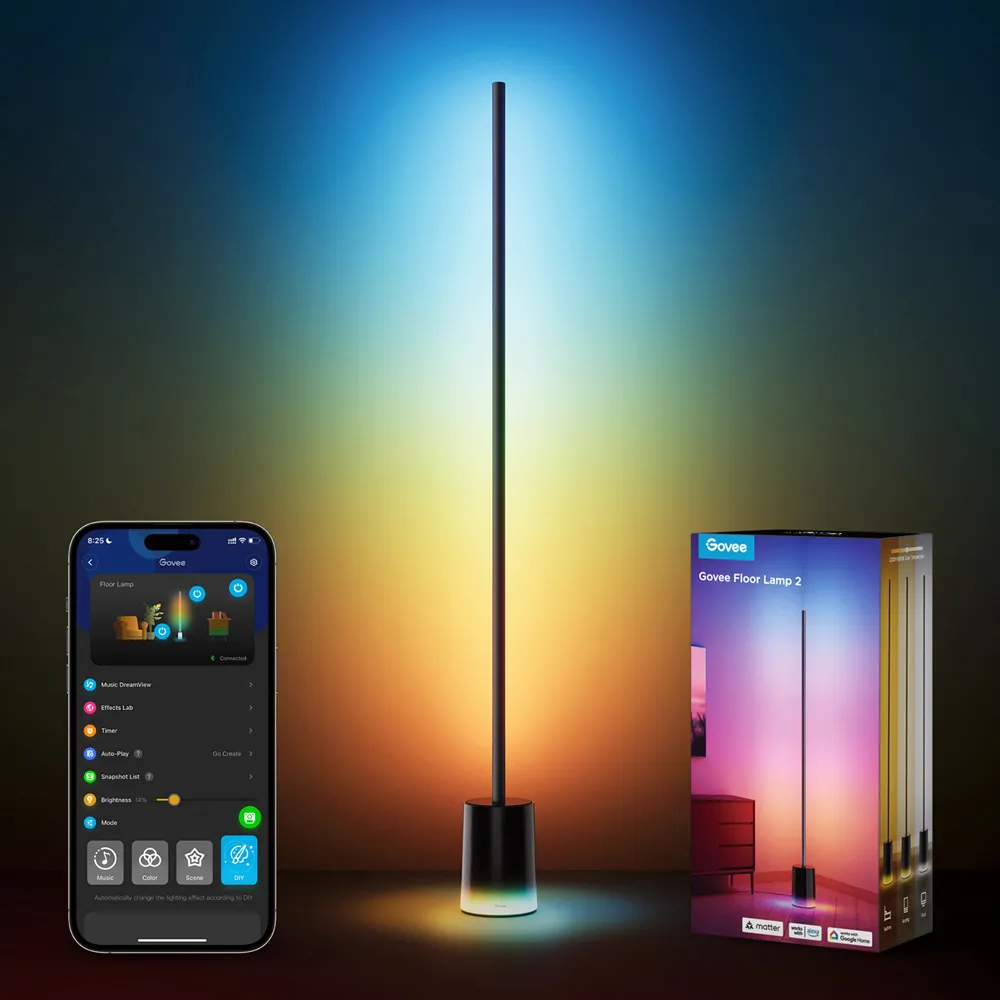 RGBICWW LED Smart Cylinder Floor Lamp - Black