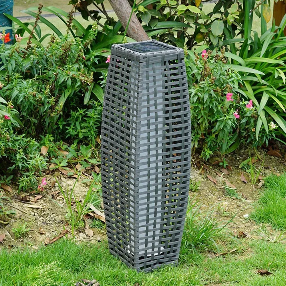 Solar Rattan Effect Tall LED Floor Lamp - Grey