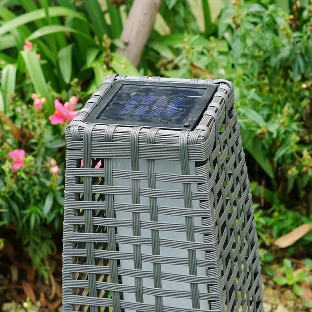 Solar Rattan Effect Tall LED Floor Lamp - Grey