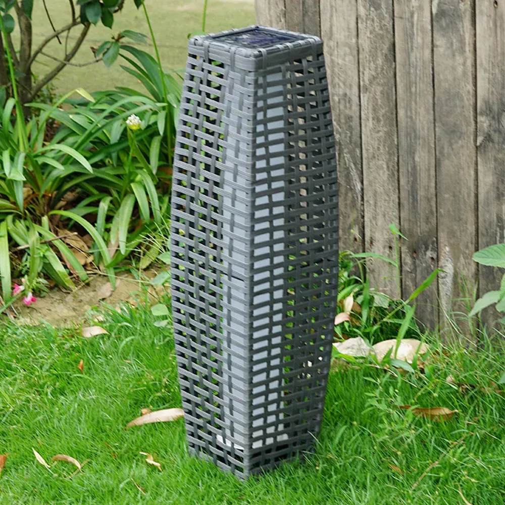 Solar Rattan Effect Tall LED Floor Lamp - Grey
