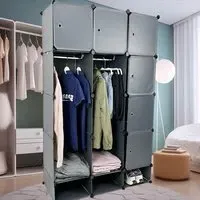 15 Cube Interlocking Wardrobe with Storage - Grey, Plastic
