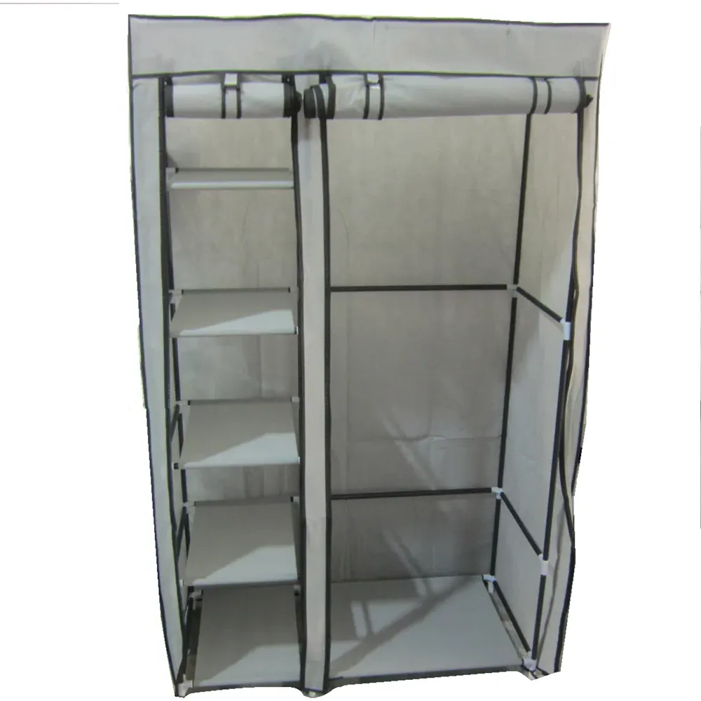 Canvas Wardrobe with Hanging Rail - Grey, Fabric