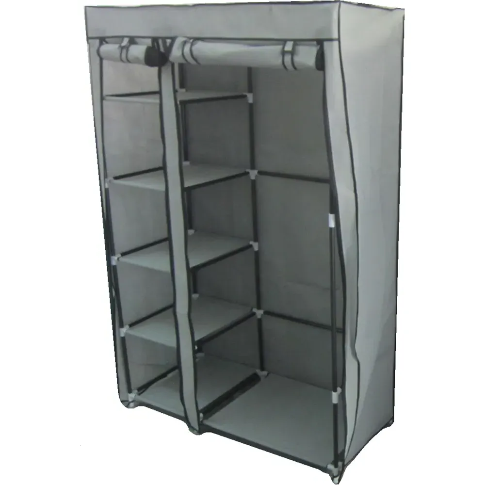 Canvas Wardrobe with Hanging Rail - Grey, Fabric