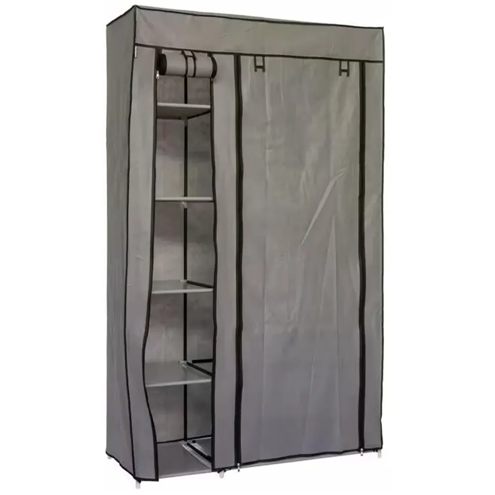 Canvas Wardrobe with Hanging Rail - Grey, Fabric