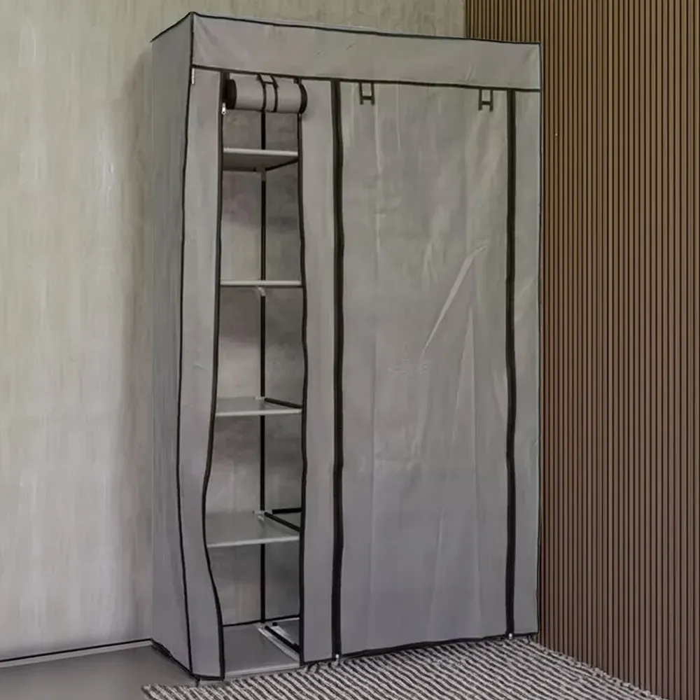 Canvas Wardrobe with Hanging Rail - Grey, Fabric image