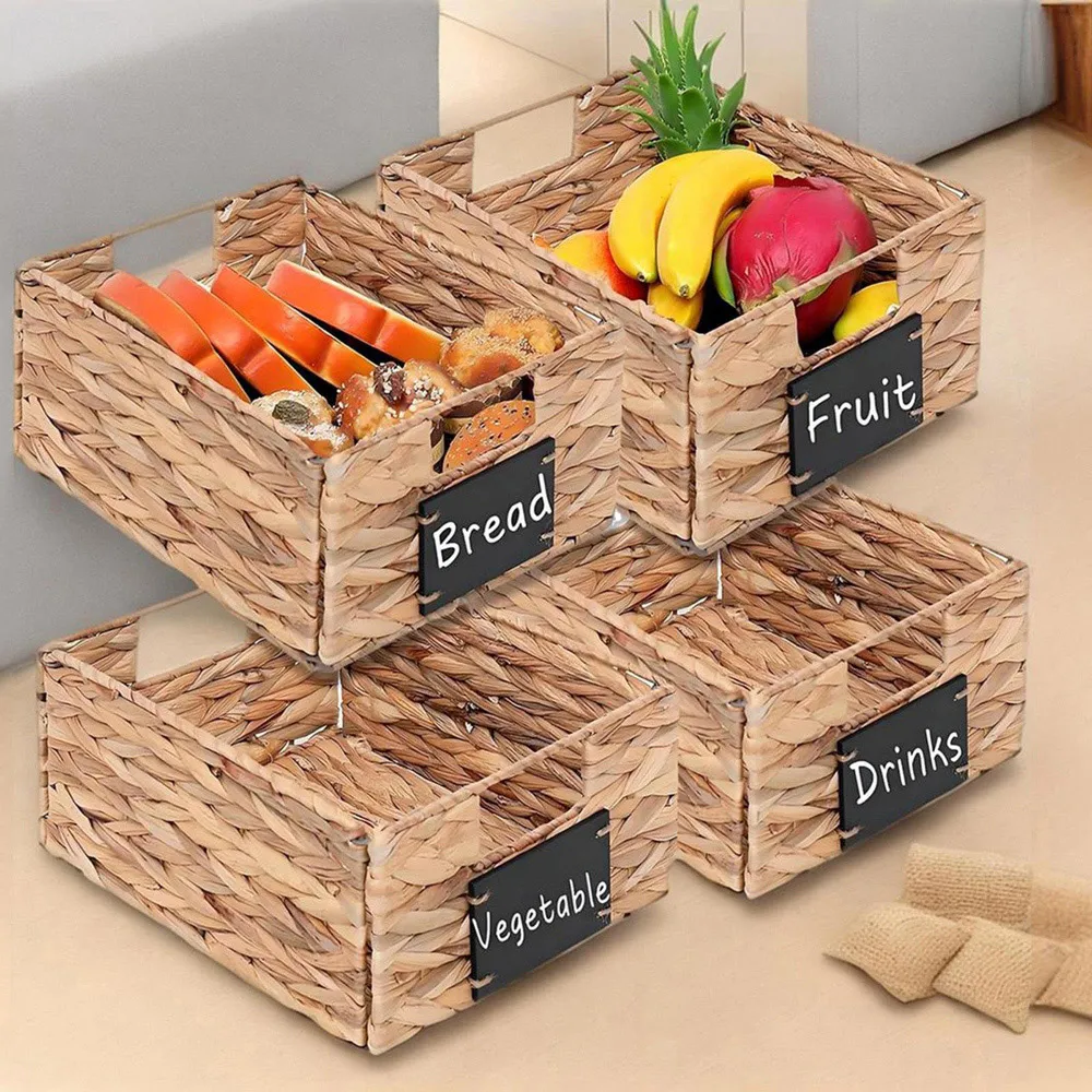 Rectangular Storage Baskets 4 Pack with Chalkboard - Cream