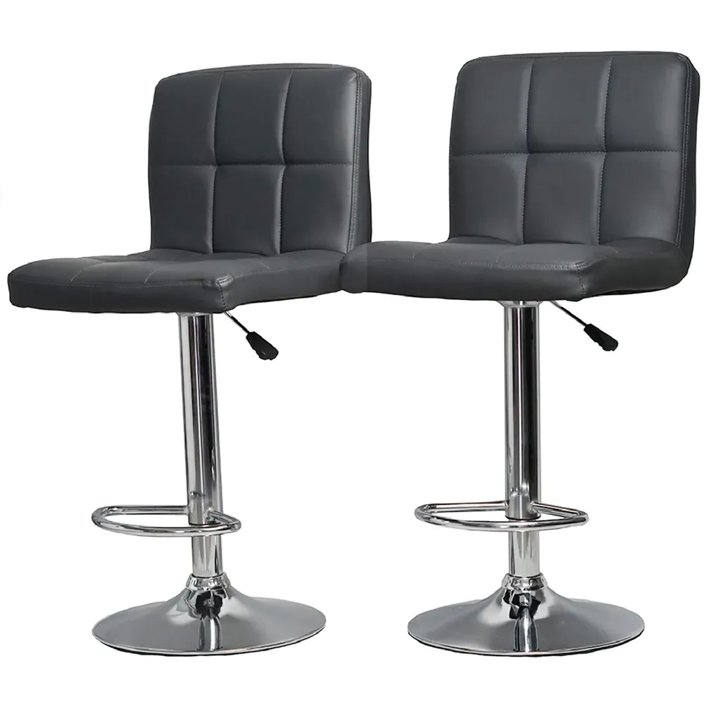 Swivel Bar Stool Set of 2 with Gas Lift - Dark Grey, Faux Leather