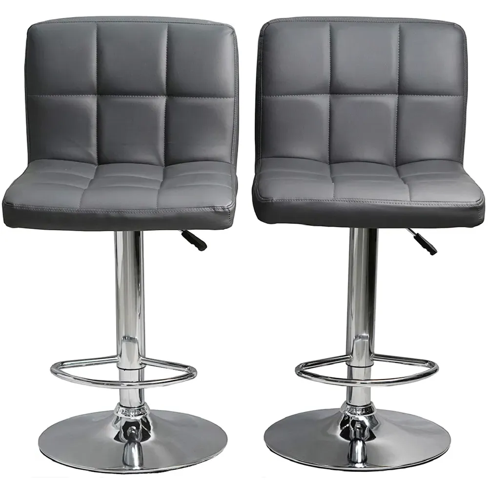 Swivel Bar Stool Set of 2 with Gas Lift - Dark Grey, Faux Leather